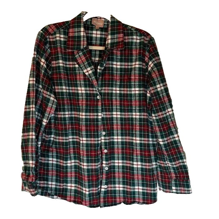 Show Me Your Mumu Cozycore Trad Xmas Red/Green Plaid Button Down Pajama Top M
